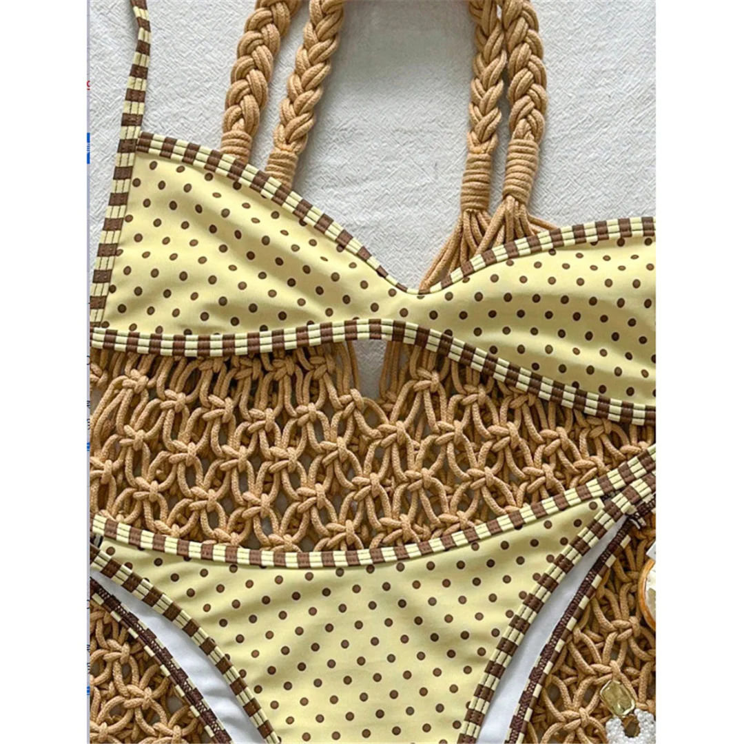 S - XL Polka Dot Bikini Damen Badeanzug Zweiteiliger Bikini-Set mit Polsterung und hohem Beinausschnitt Badebekleidung Badeanzug V8181 – Detail 6