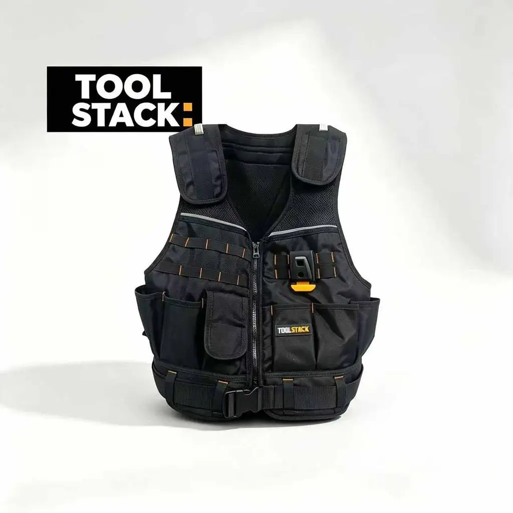 TOOLSTACK TSK-62 Work Tool Vest Workwear Safety Vest Multi-pockets Waistcoat Zip Heavy Construction Duty Tool Vest Electricians