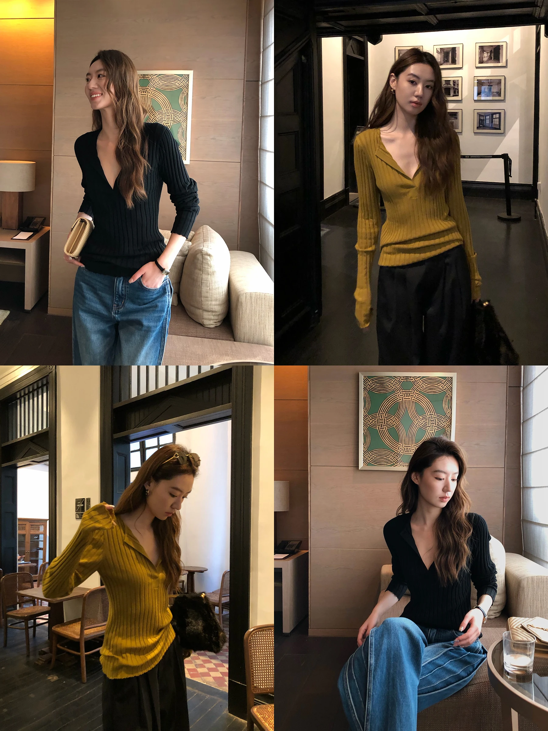 

Gakee Official Women's V-Ne Knitwear Slim Fit Spring Sle Long Sve Casual Wear Breathable Comfortable Base Layer Top