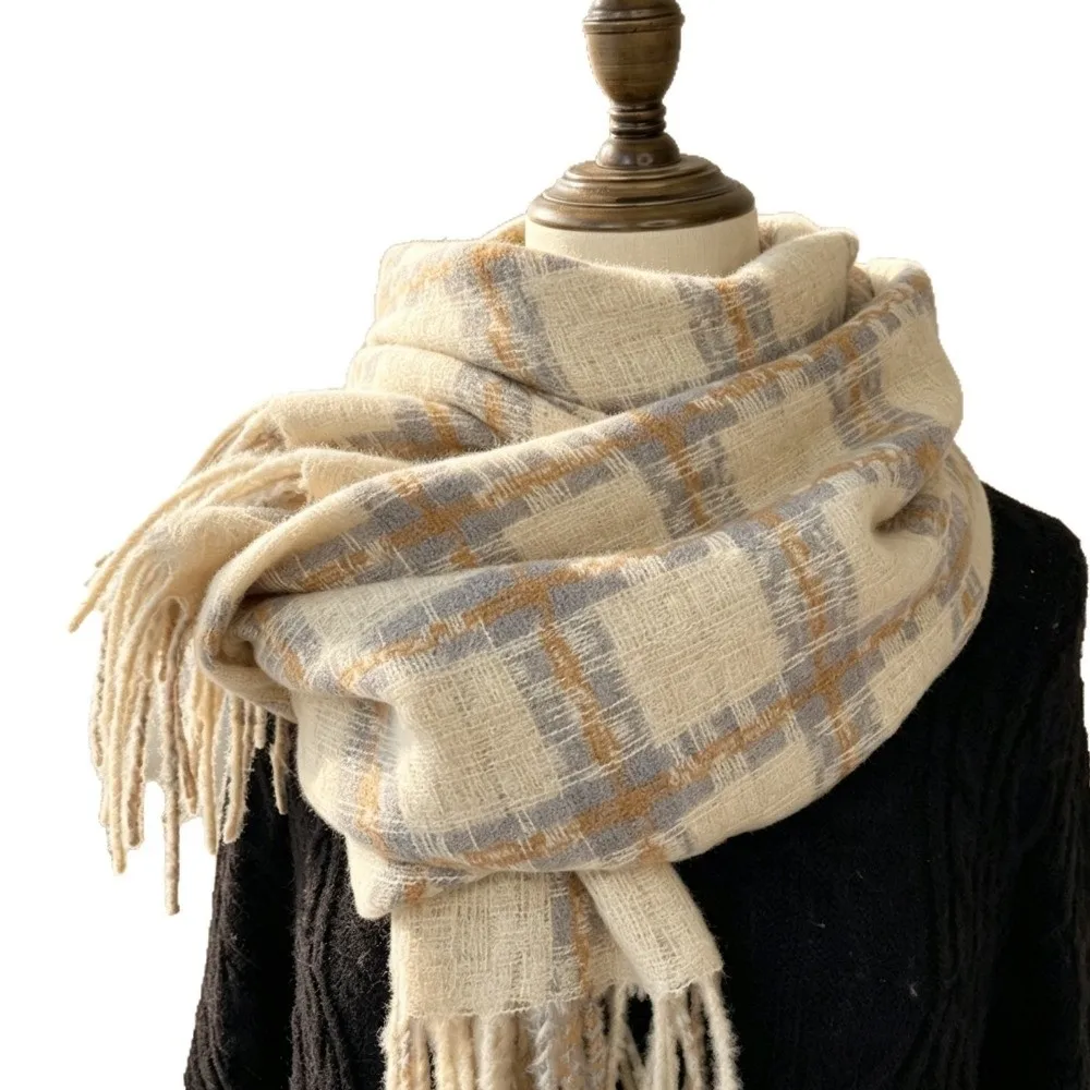 New Faux Cashmere Women's Scarf Plaid Pattern Warm Fashion Shawl High Grade Thickened Neck Warmer Fall Winter Wear