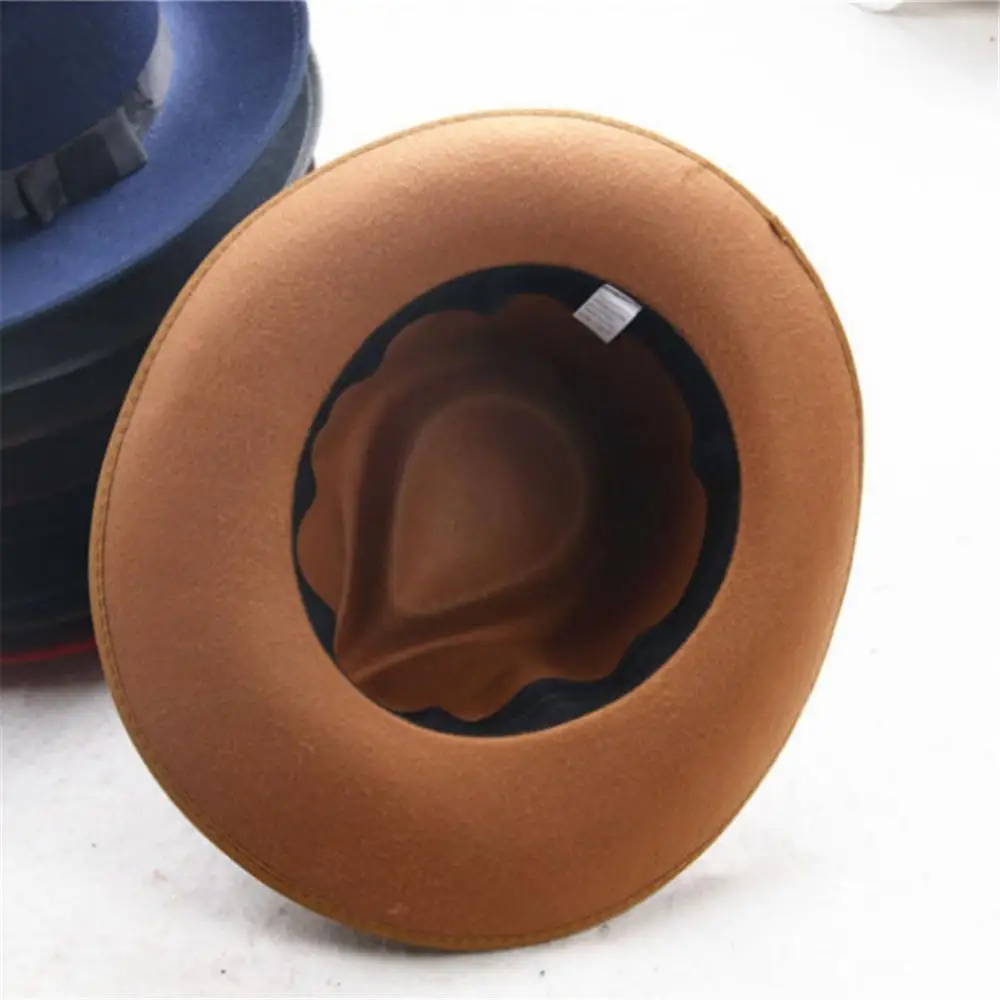 Sun Visor Men Women Hard Felt Wide Brim Fedora Panama Hat Autumn Vintage Cap Wide Brim Bow Decor Hard Felt Felt Hat