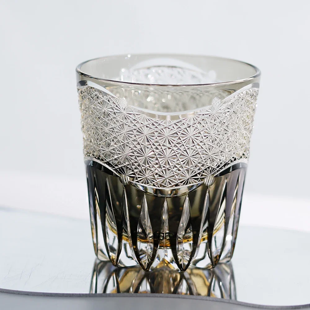 Edo Kiriko Crystal Whiskey Glass 320ml Hand-Carved Star Pattern Old Fashioned Tumbler Premium Japanese Style