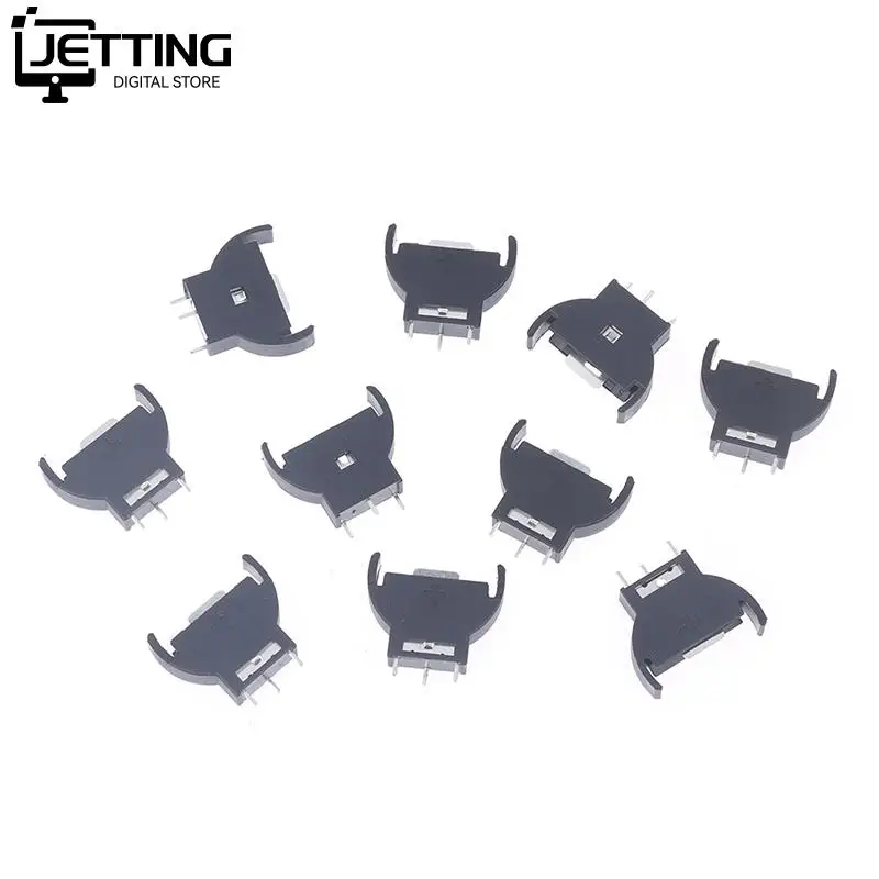 10PCS Black Plastic CR2032 2032 3V Half-Round Cell Coin Battery Socket Holder Case Module Battery Boxes Vertical Inline 3 Pins