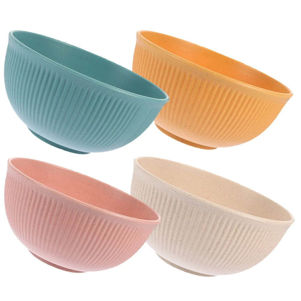

4Pcs Premium Wheat Straw Bowls Stylish Reusable Soup Rice Cereal Bowl Set for Household Hotel Picnic Party Daily Use