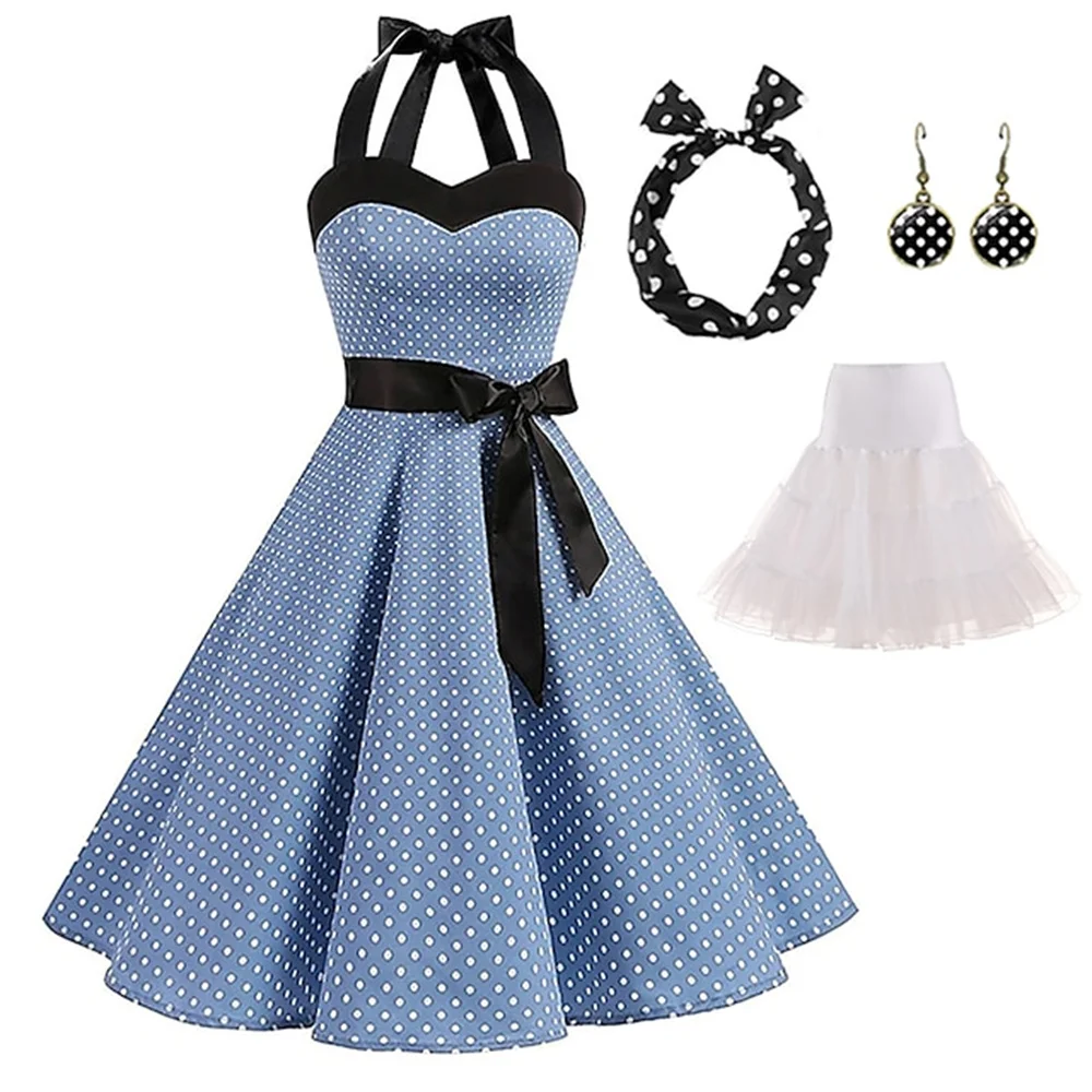 Imagem -06 - Vestido Rockabilly Vintage com Anágua Saia Tutu para Mulheres Estilo Natal Hepburn Coquetel Vestidos de Noite Anos 1950 Peças por Conjunto