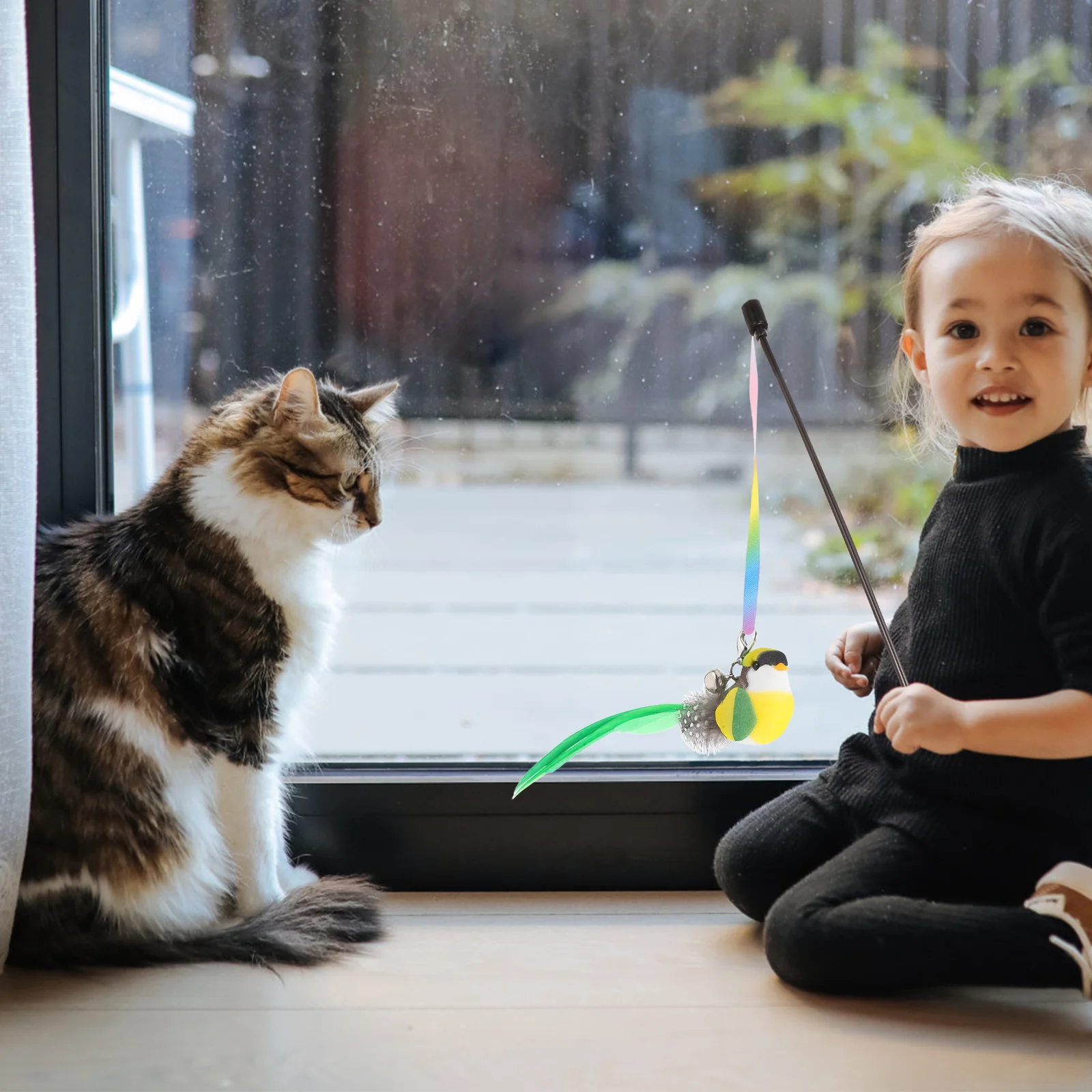 

Indoor Cat Teaser Replacement Head Feathered Bird Bell Cat Wand Refill Attachment Interactive Stick Feathered Bell Teaser