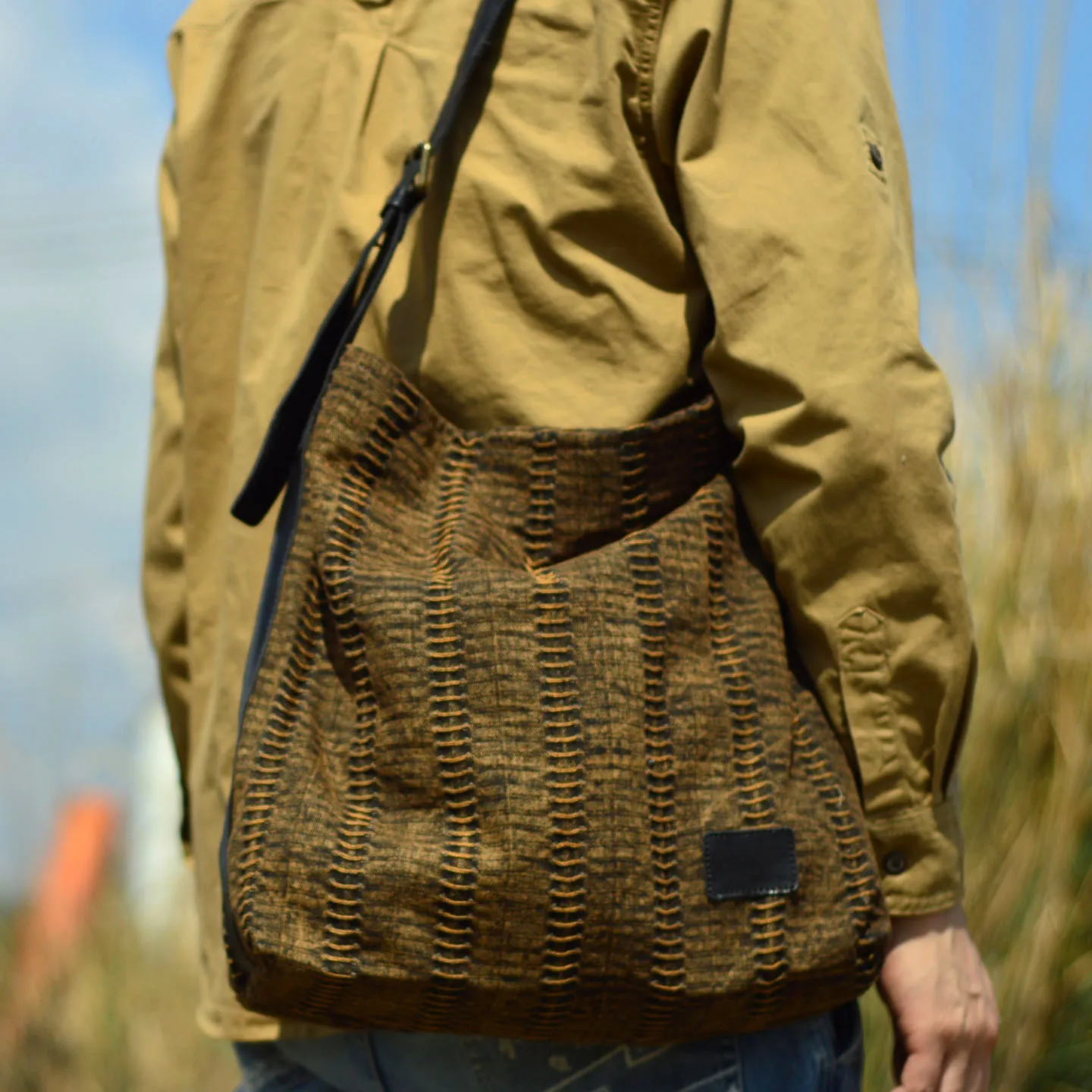 AETOO Lazy Wind Denim Canvas Bag - Men's Office Commuting Large Capacity Tote Bag - Single Shoulder Small-Looking Casual Bag