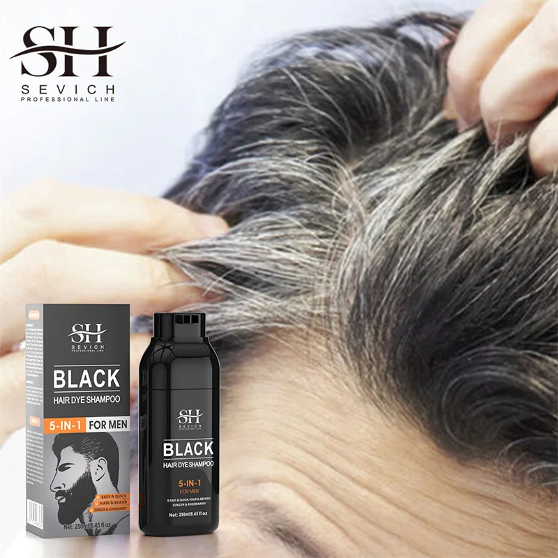 250ml Natural Black Hair Dye Shampoo for men Instant Gray To Black ginger hair dye Repair White Hair Care Black Beard Shampoo