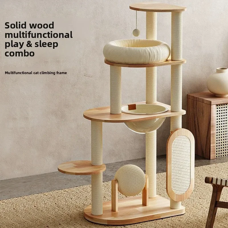Space Saving Durable Scratchboard Cat Climbing Frame Cat Tree Tower Cat Tree Integrated Cat Condo Compact Vertical Stand