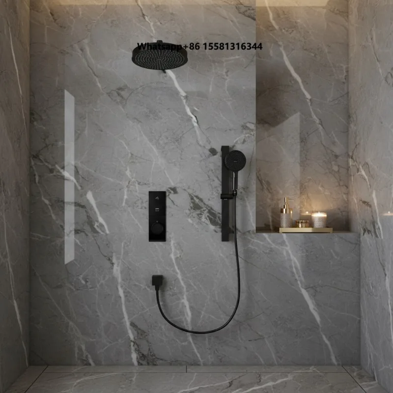 Wall-Mounted Single Shower Set Ceramic Valve Core Polished Thermostatic Brushed Brass Rain Massage Concealed Shower Head Hotel