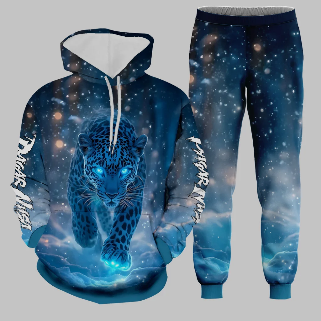 Men's Hoodie Set Lion Tiger Leopard Print Fashion 3D Printed Casual Hoodie Pants Two-Piece Set Trendy Street Casual Sports Suit