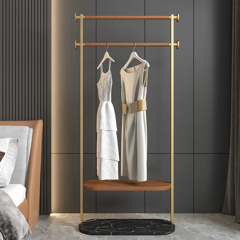 

Custom Multifunctional Light Luxury Floor Coat Rack Modern Bedroom Solid Wood Clothes Rack Bedside Clothes Organizer