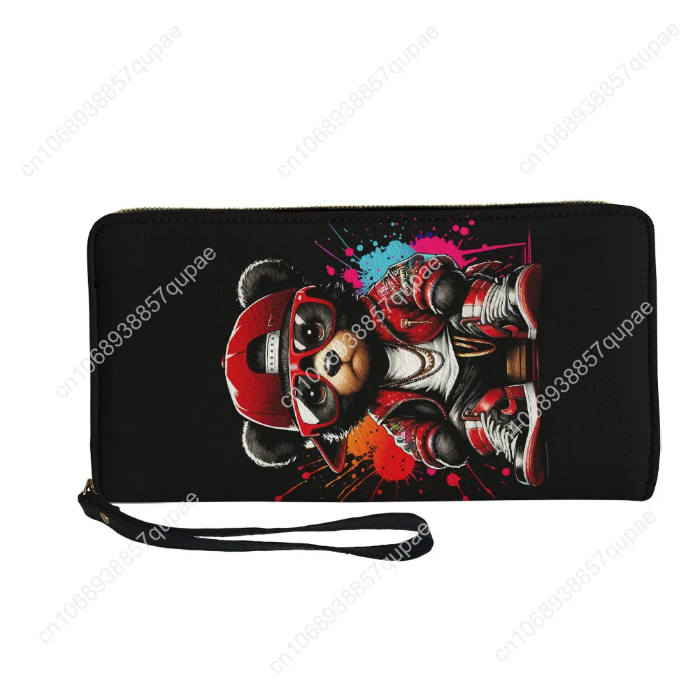 Kawaii Graffiti Bear Custom Wallet Purse Mens Womens Teenagers Zipper Long Wallets Double Print  Portable Wallet Gift Bag