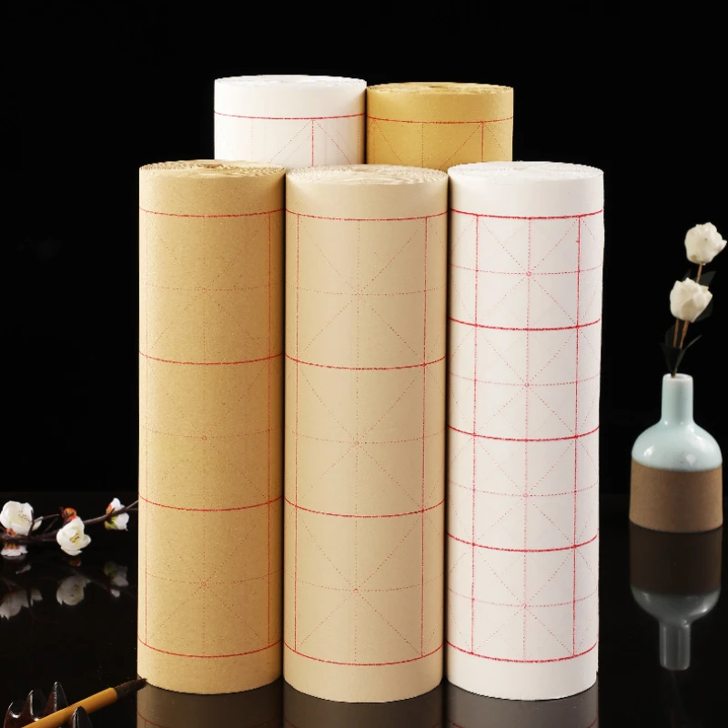 Long Rolling Bamboo Paper Chinese Calligraphy Xuan Paper with Rice Grids Half Ripe Rice Paper for Calligraphy Writing Rice Paper