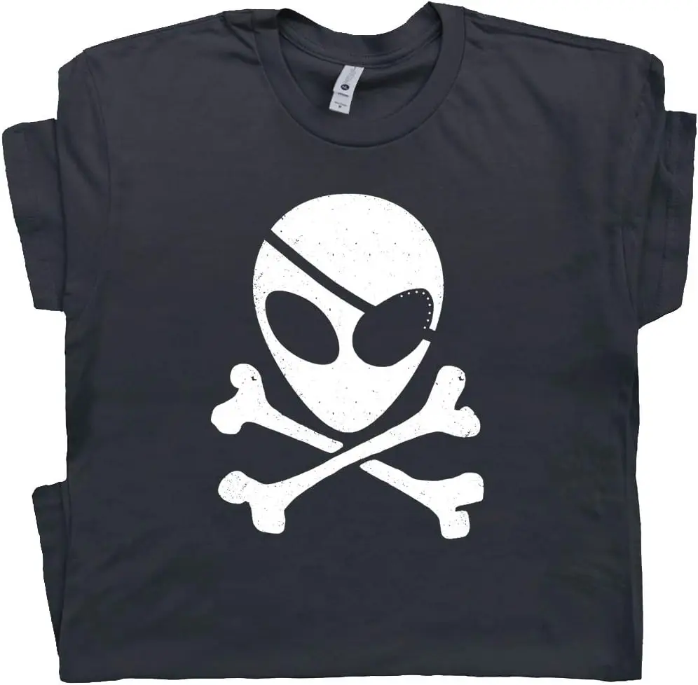 Alien Skull T Shirt Cool UFO Pirate Jolly Roger Weird Funny Graphic Mens Womens Tee Space Flag X-files Area 51 Cryptid