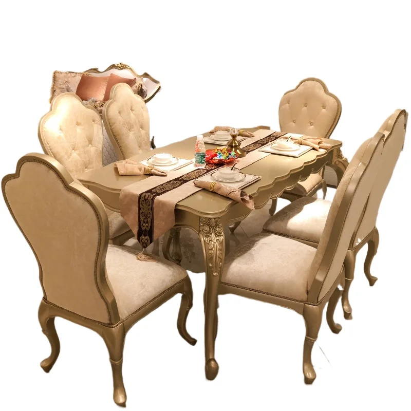 

Rectangle dining table and chair combination simple European light luxury champagne small apartment household