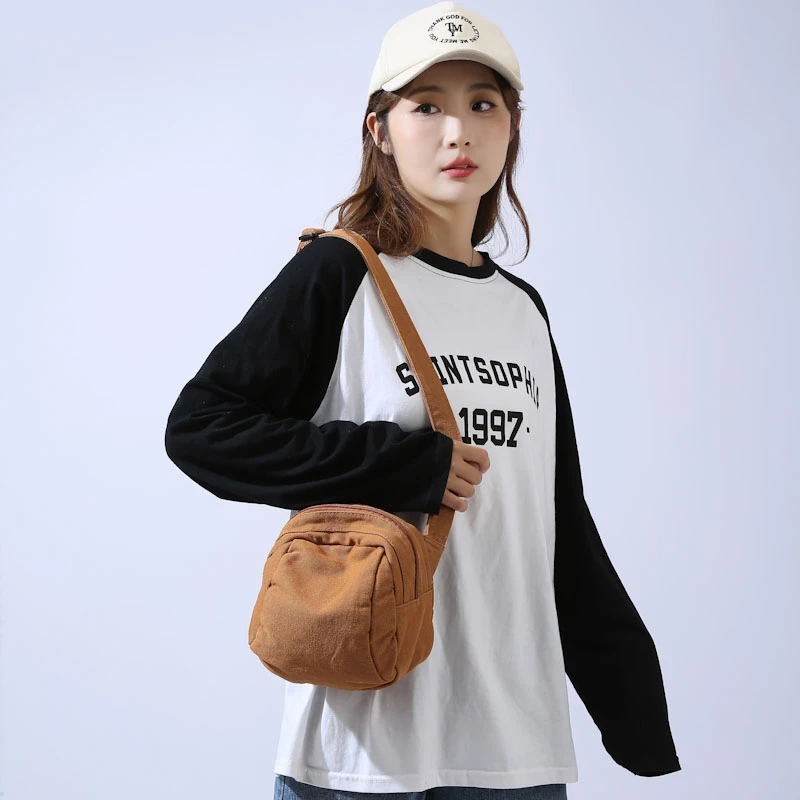 Canvas Casual Crossbody Purse Zipper Unisex Shell Hobo Bag Adjustable Strap Washable Solid Handbag Pouch