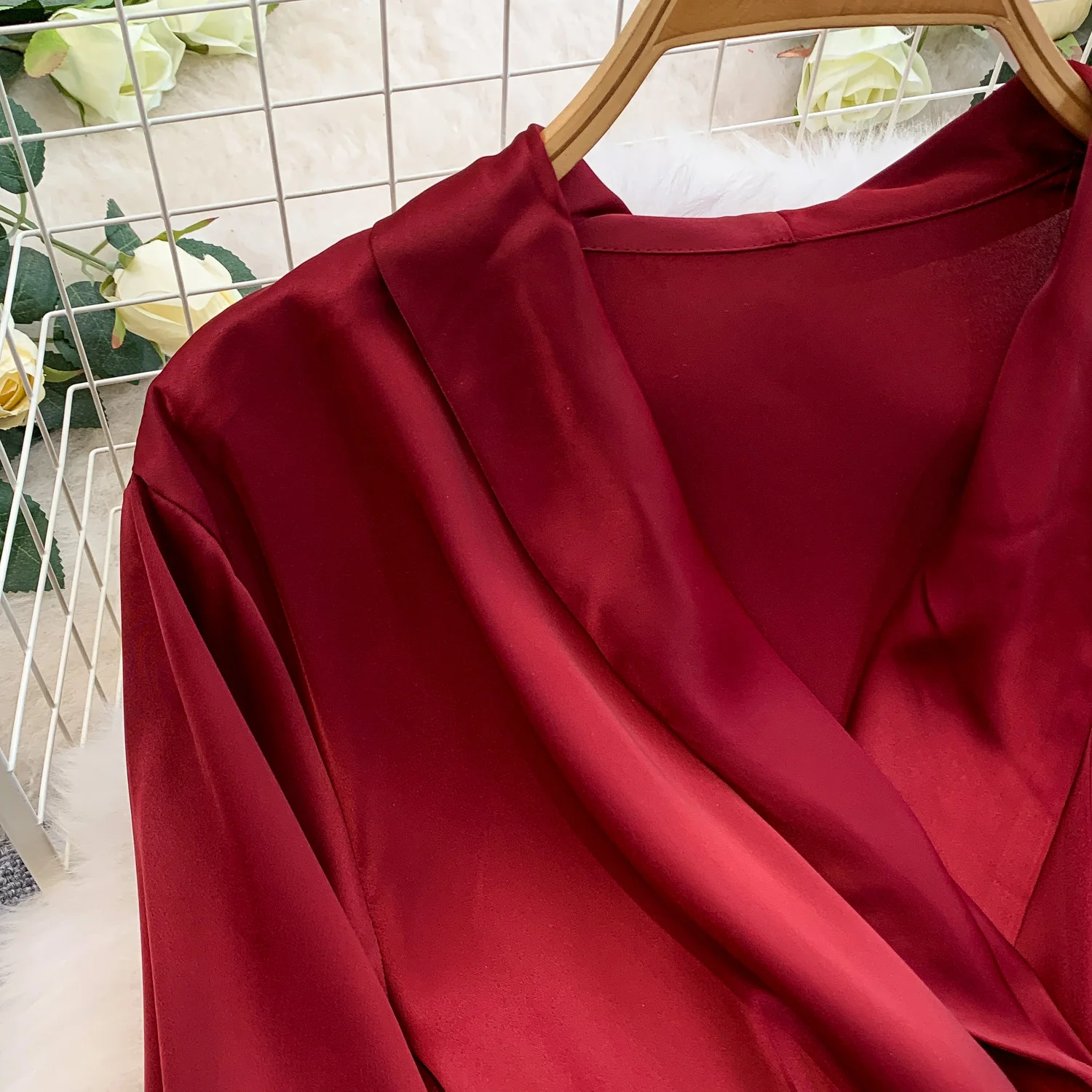 Chic vintage long sleeve V-neck solid dress Fairy korean fashion Boho Sundress women clothing