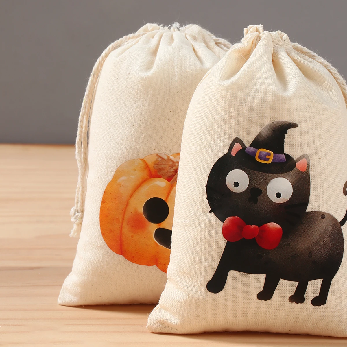 Bolsas de regalo de yute de arpillera para Halloween, bolsa con cordón para dulces, fantasma de calabaza, truco o trato, suministros de fiesta para niños, 2024