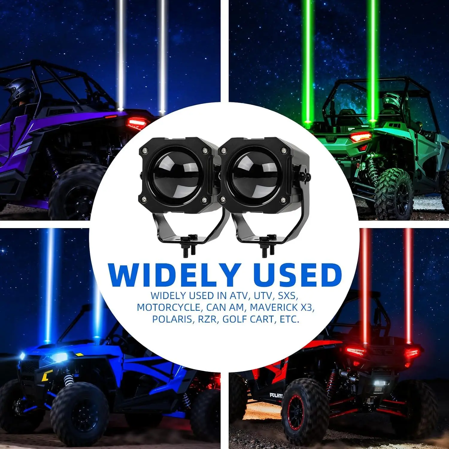 2pcs Whipless LED Whip Lights PC Lens Spot Beam Pod RGBW UTV Whip Light for Side by Side with Switch Remote Light Whip