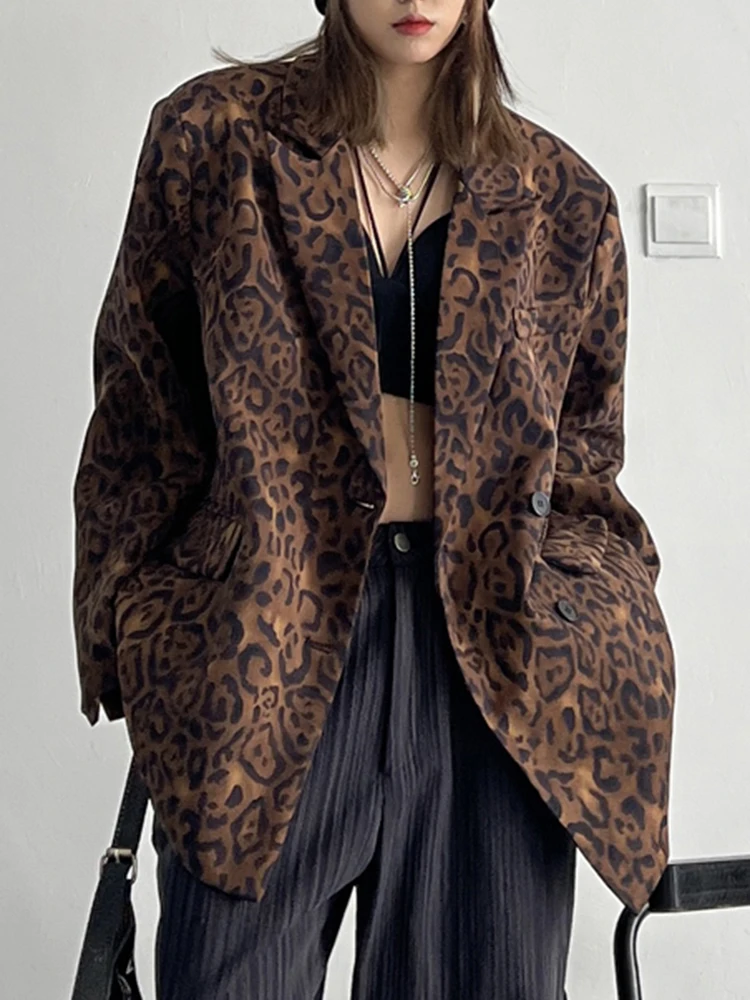 YERMORA Leopard Print Big Size Vintage Blazer For Women Lapel Long Sleeve Fashoin New Jacket Tide Spring Autumn 2025 A937