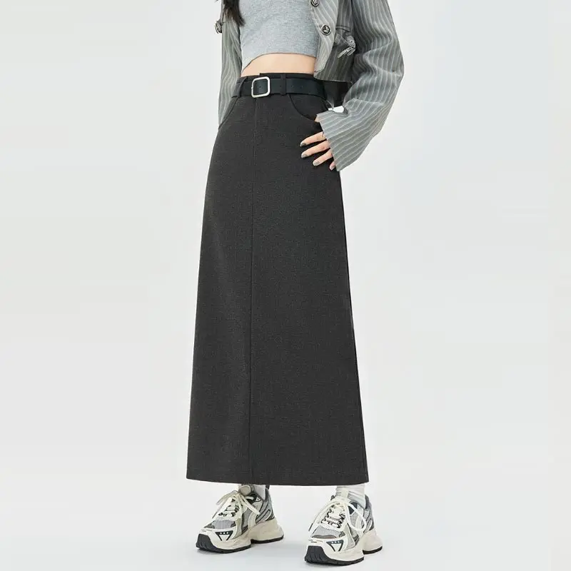 Woolen Skirt for Women Autumn Winter High-waist Slim Fit Straight Hip-hugging Long Skirt Vintage Clothing Y2k Japanese Style