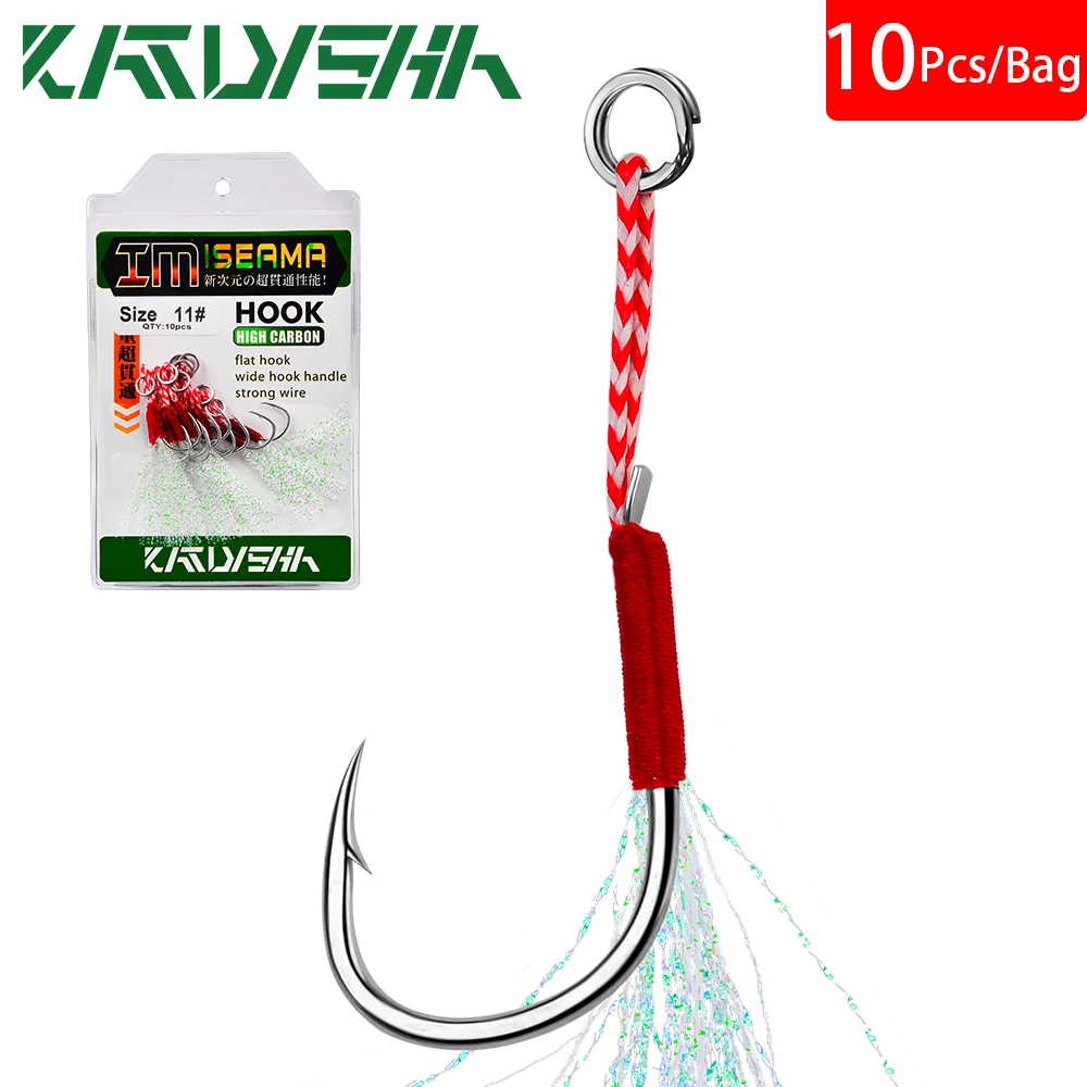 Fishing Hook Slow Jigging Cast Jigs Assist Hook Barbed Single Jig Hooks Thread Feather Pesca 11/13/15/16/17/18/19/20 10pcs /bag