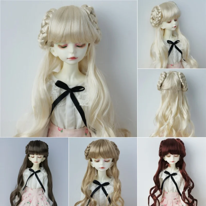 1/6 1/4 1/3 YOSD MSD SD DOD ตุ๊กตา JD125 6-7 "7-8" 8-9 "Long Wave Twins Bows Ballerina สังเคราะห์ Mohair BJD วิกผม