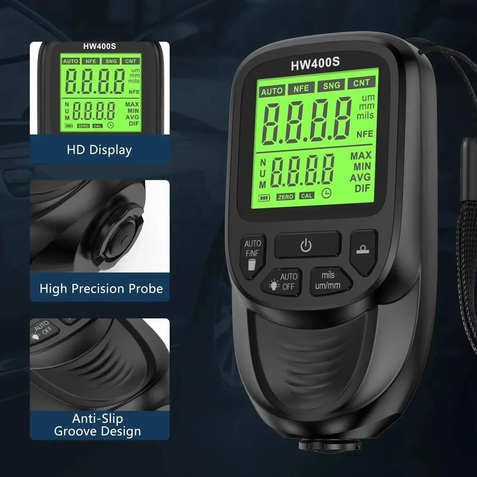 Tester di spessore della vernice per auto Accessori per test del rivestimento del misuratore di spessore del rivestimento della pellicola automatica