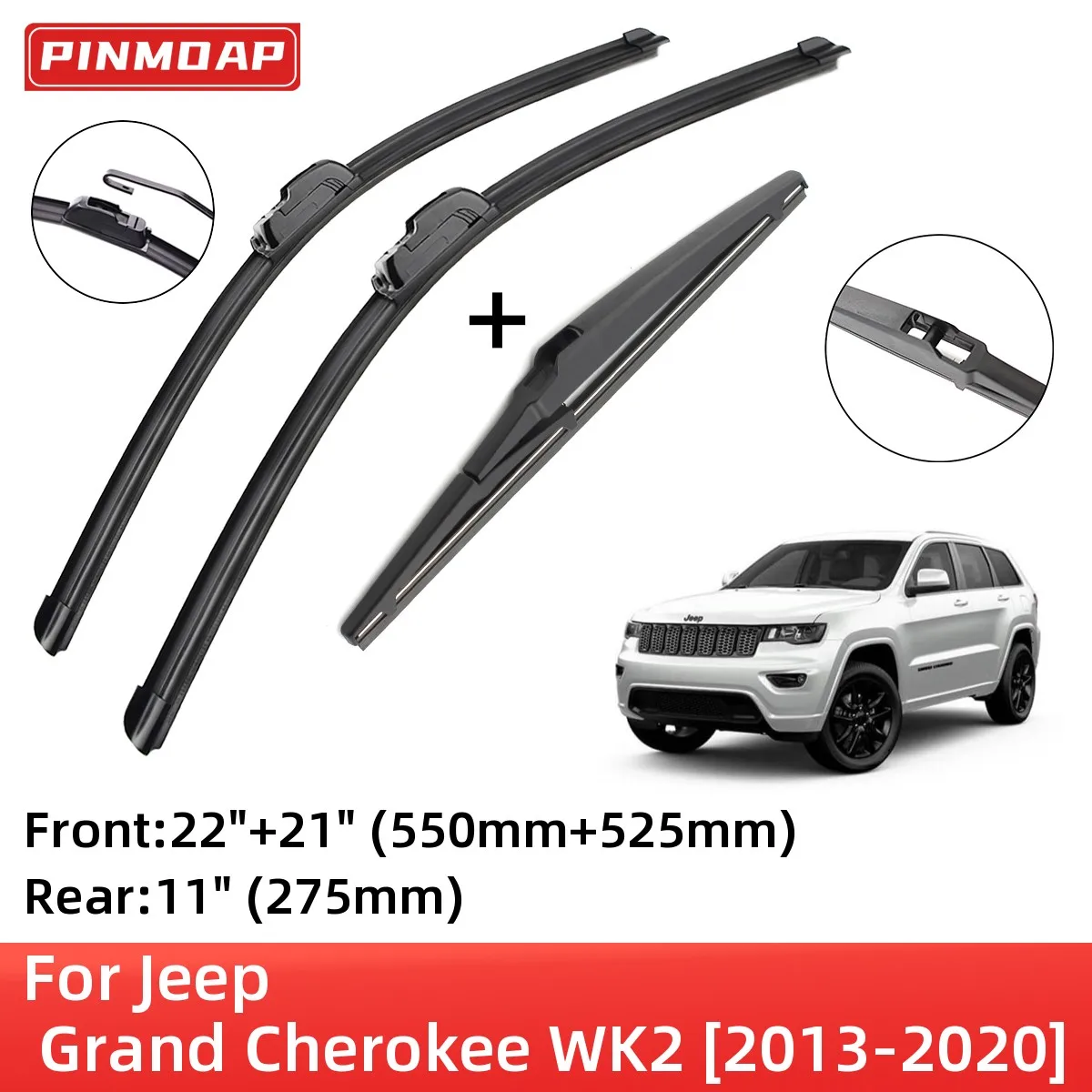 For Jeep Grand Cherokee WK2 2013-2020 Front Rear Wiper Blades Brushes Cutter Accessories J Hook 2013 2014 2015 2016 2017 2018