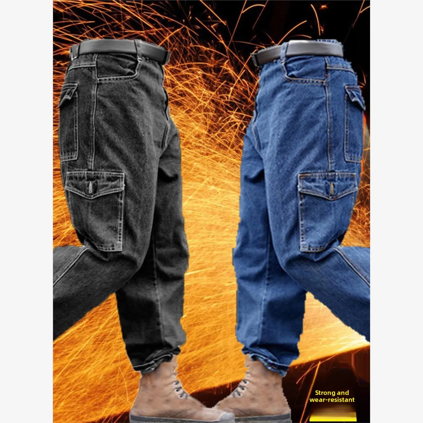 

Thiened Denim Work Pants for And Welding Workers Multi-ket Durable Wear-Resistant And Dirt-Resistant for Autumn...