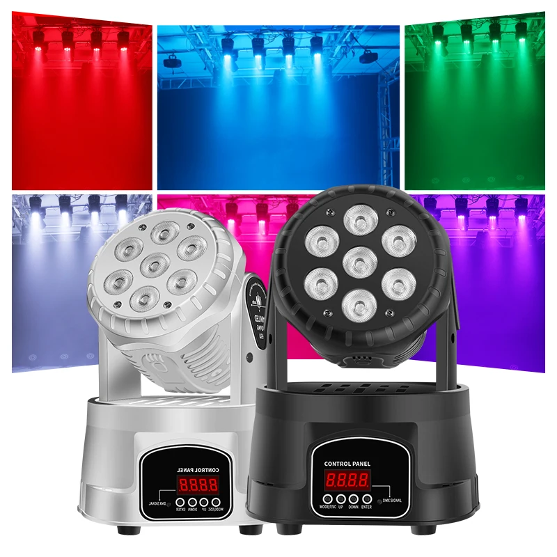 

7x10W LED Moving Head Light RGBW 4in1 Professional Stage Effect 10/15DMX Wash Light for DJ Disco Party Disco Wedding Club Bar