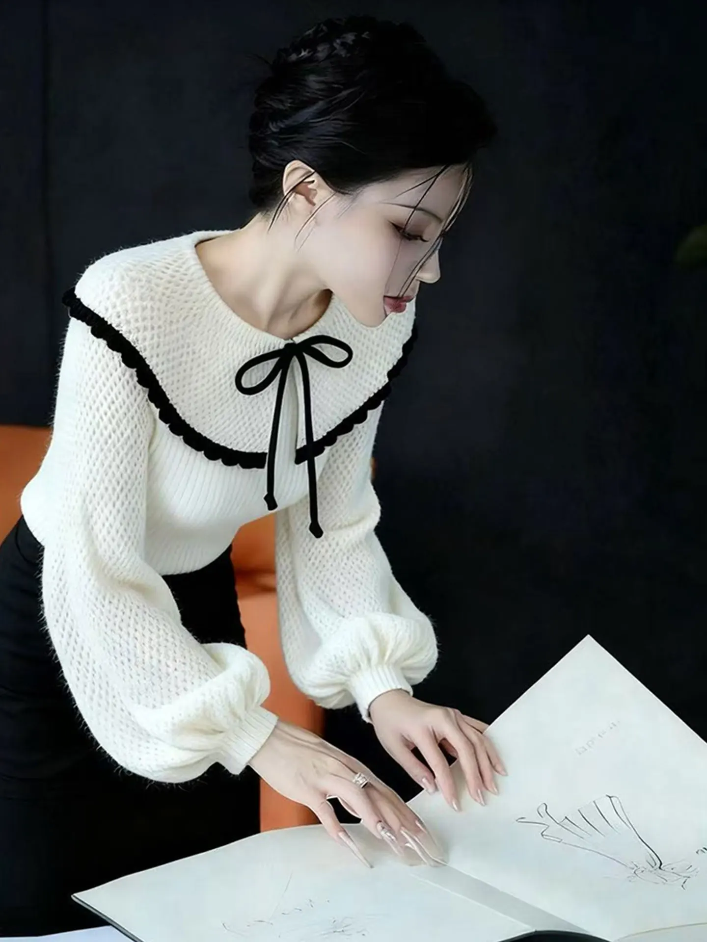 

Женский вязаный свитер Ele Long Sve: зимний, в стиле колор-блок, мягкий, свободного кроя, с круглым вырезом, в корейском стиле, для повседневной носки