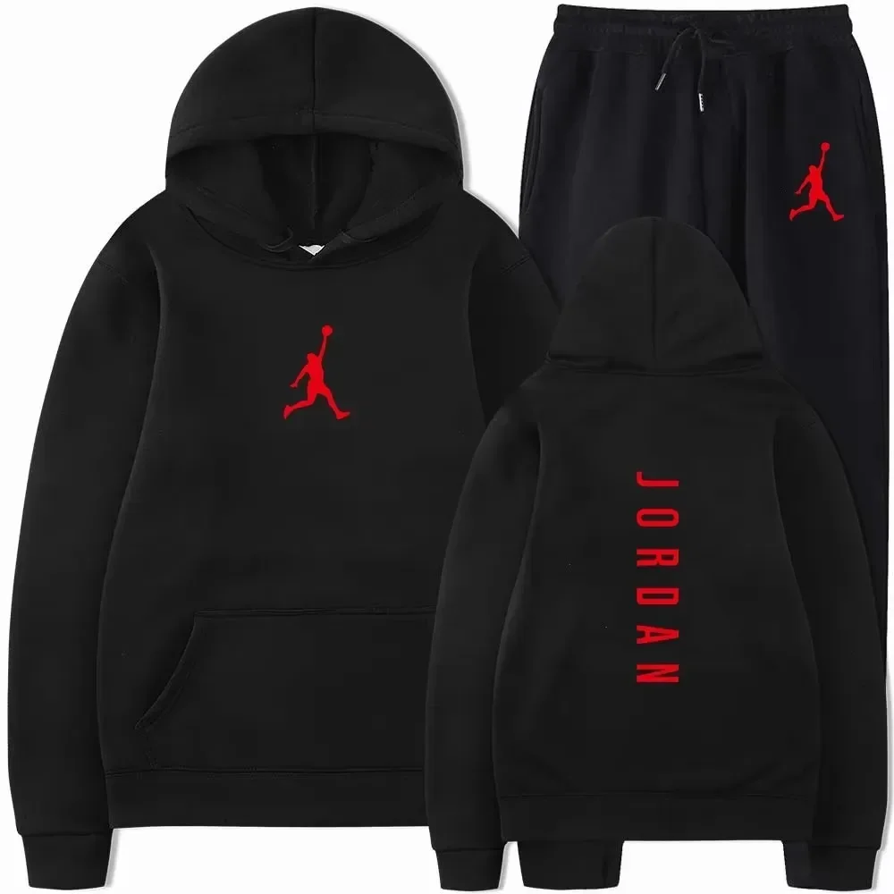 

Men's Spring-Autumn Outdoor Street Hoodie, a pure color pullover with a hood + stretch waist pants two-piece set, fashionable ou
