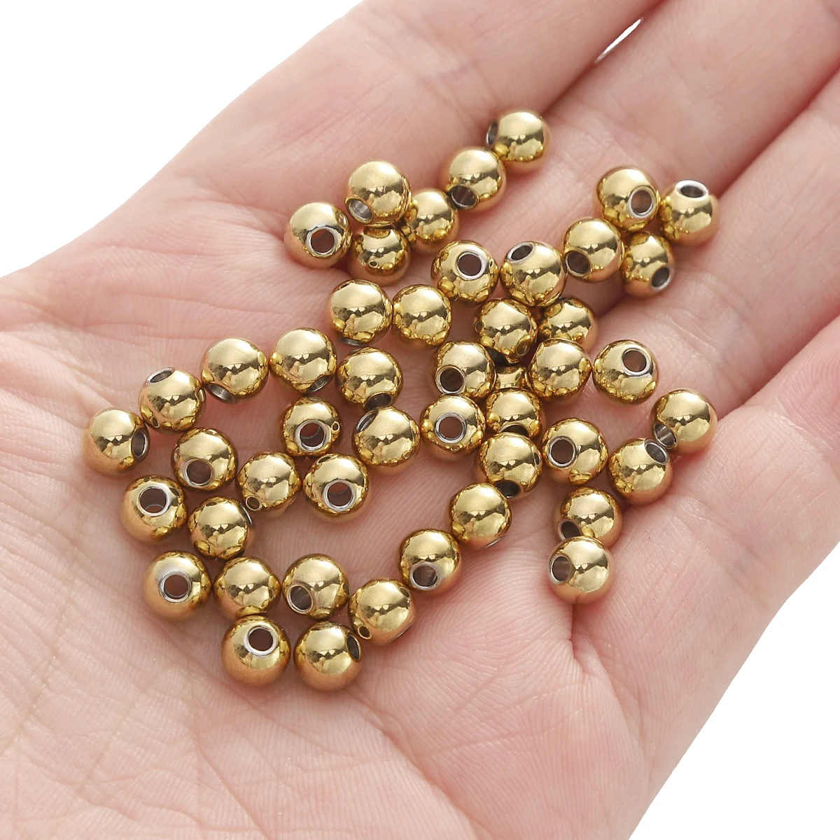 2-8Mm Roestvrijstalen Kralen Voor Sieraden Maken Losse Spacer Kralen Bal Gat 1-1.5Mm Voor Armbanden Sieraden Onderdelen Diy Golden