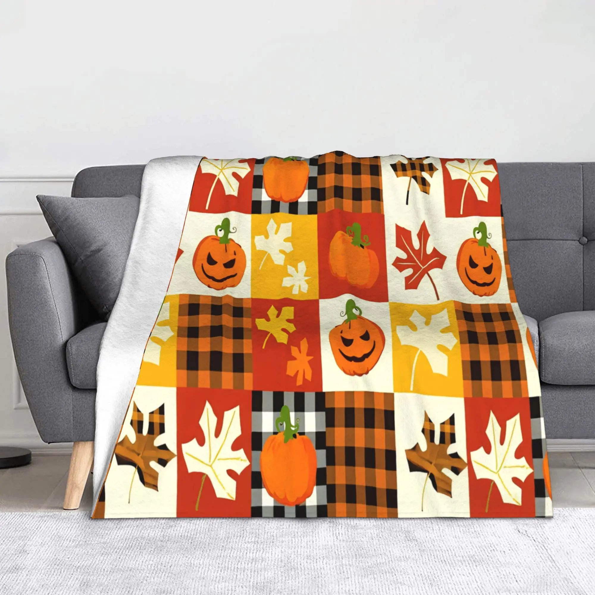 

Одеяло с рисунком тыквенного листа на Хэллоуин, бархатное осенне-зимнее легкое тонкое одеяло для дома, автомобиля, плюшевое тонкое одеяло