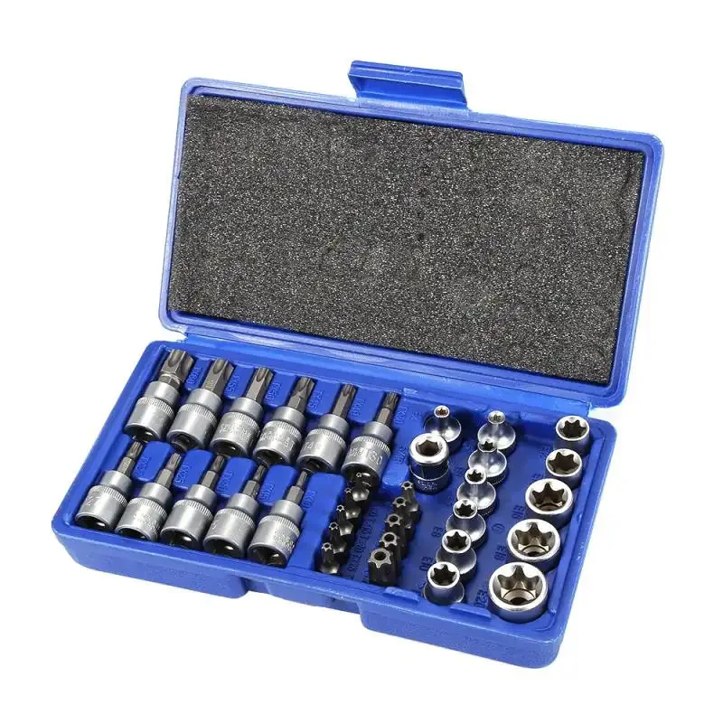 34pcs Torx Bit Socket and E-Torx Star Socket Set 1/4