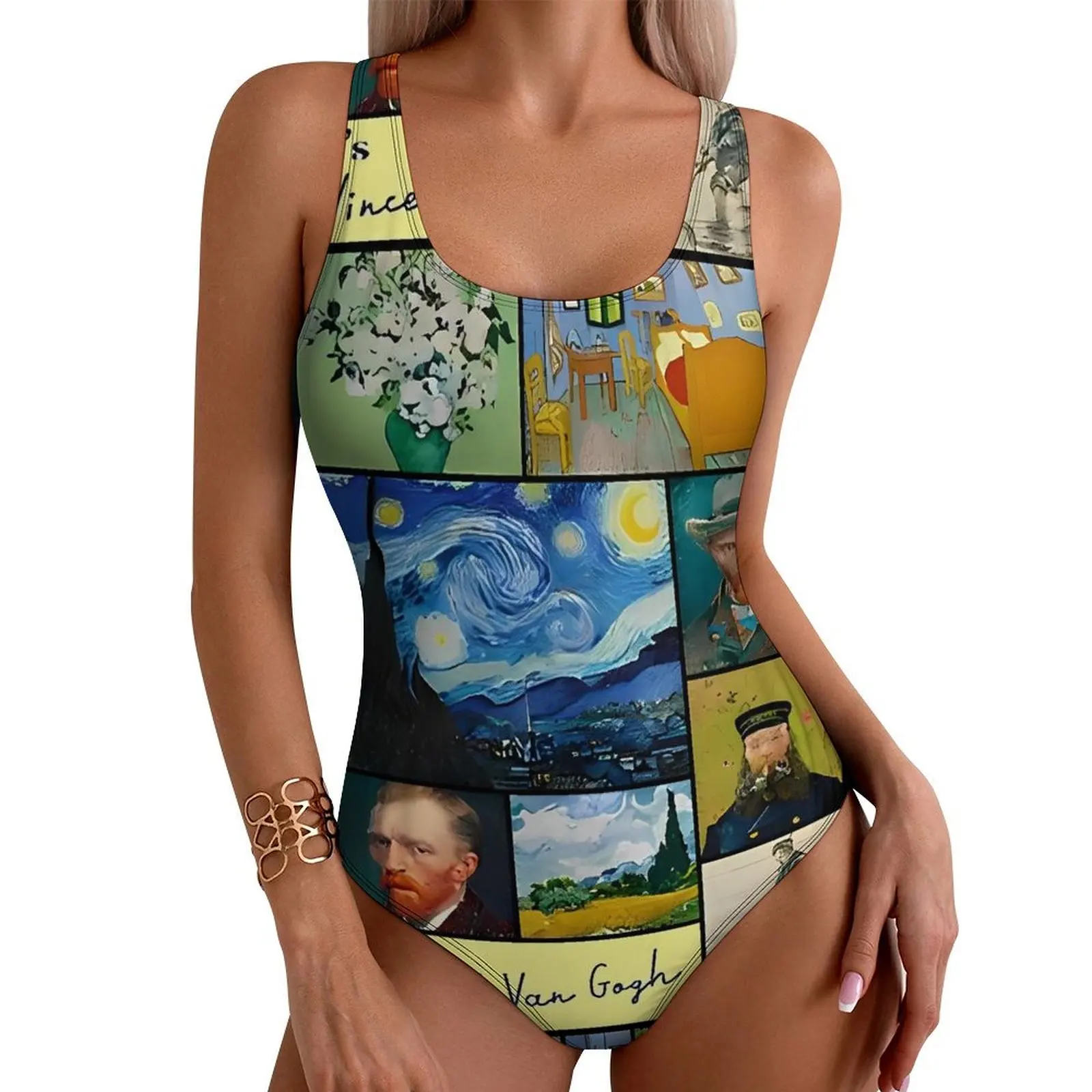 Vincent Van Gogh Collection Swimsuit Sexy  One-Piece Swimwear Push Up Bodysuit Stylish Holiday Swim Bathing Suits
