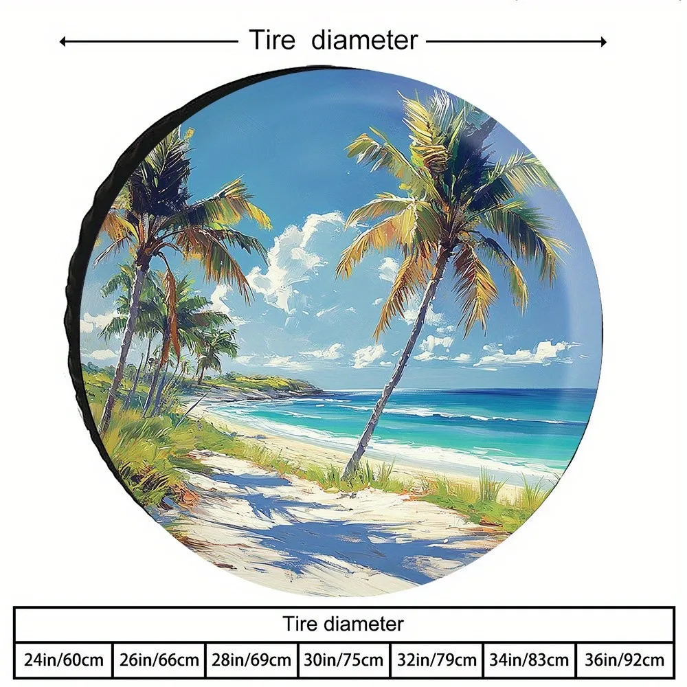Coconut Breeze Beach Spare Tire Cover, Palm Tree Sunny Beach Print for Travel Cars SUVs Trucks