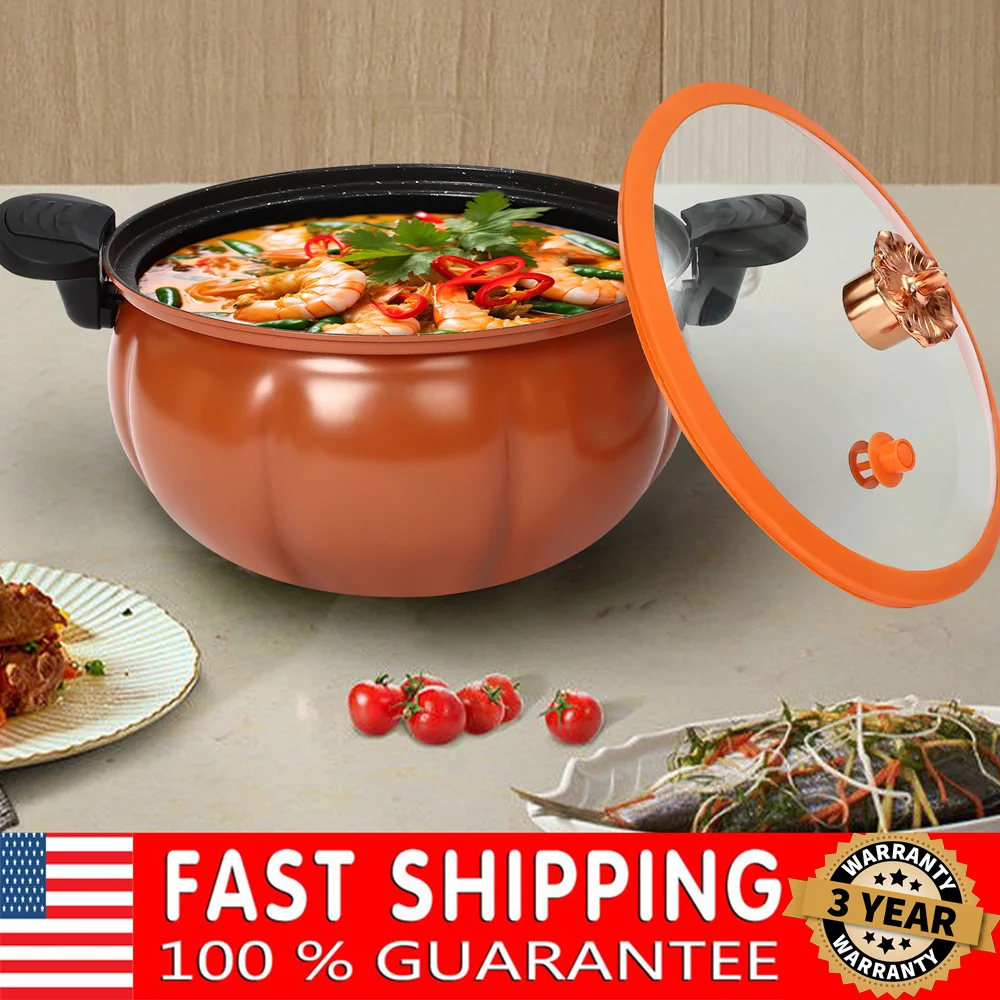 Panci Tekanan Mikro Bentuk Labu 8L, Panci Masak Anti Lengket dengan Gagang Anti Selip & Tutup Transparan, Panci Masak Tekanan