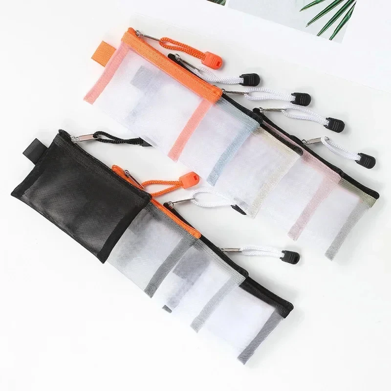 1/2/4/6pcs Clear Nylon Mesh Zipper Coin Purse Cute Wallet Portable Credit Card ID Bag Lipstick Pouch Data Line Key Organizer