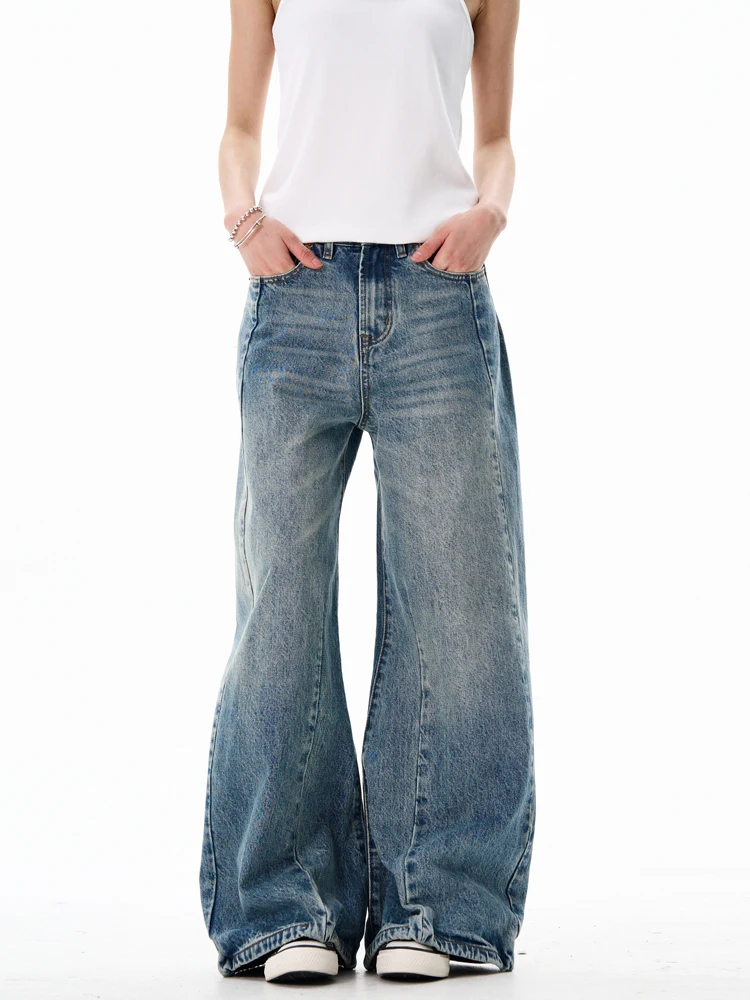 

Yeboon American Retro Deconstructed Wide Leg Jeans Women Casual Pants Loose Fit Couple Jeans Cotton Blend Comfortable Denim