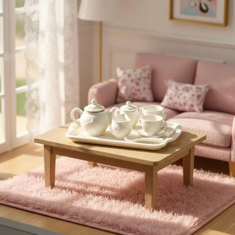 (.) 1Set 1: 12 Dollhouse Miniature Furniture Accessories Dining Ware Tea Cup Plate Model Set For Doll House Decor Pretend Toy