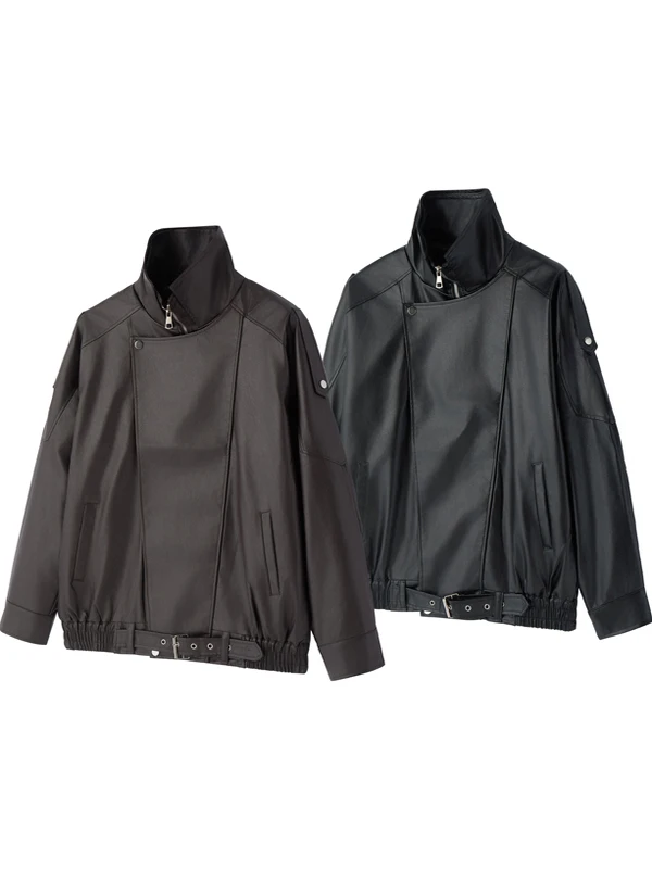 

Retro American PU Leather Jaet Men's Winter Trend Loose Motorcycle Cotton Fce Lined Thiened Couple's Jaet Cottonwear