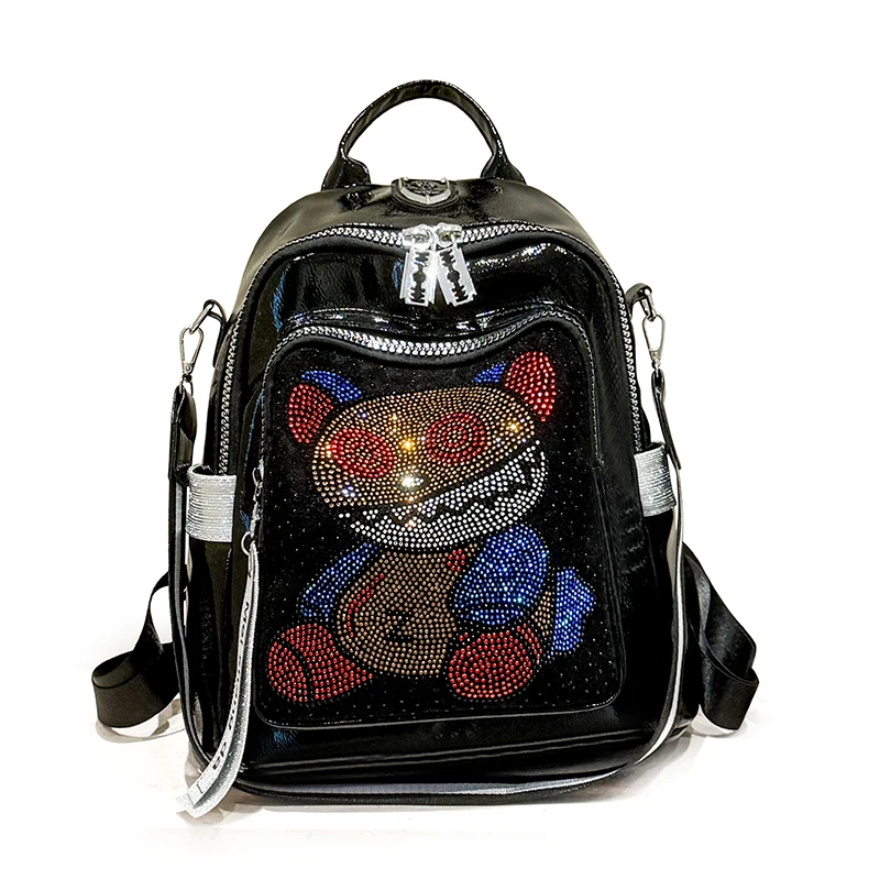 2026 New Trend Women's Backpack anti-theft Leather Small Backpack Rhinestone Rivet Shoulder Bag Ita Mochila Para Hombre New Sac
