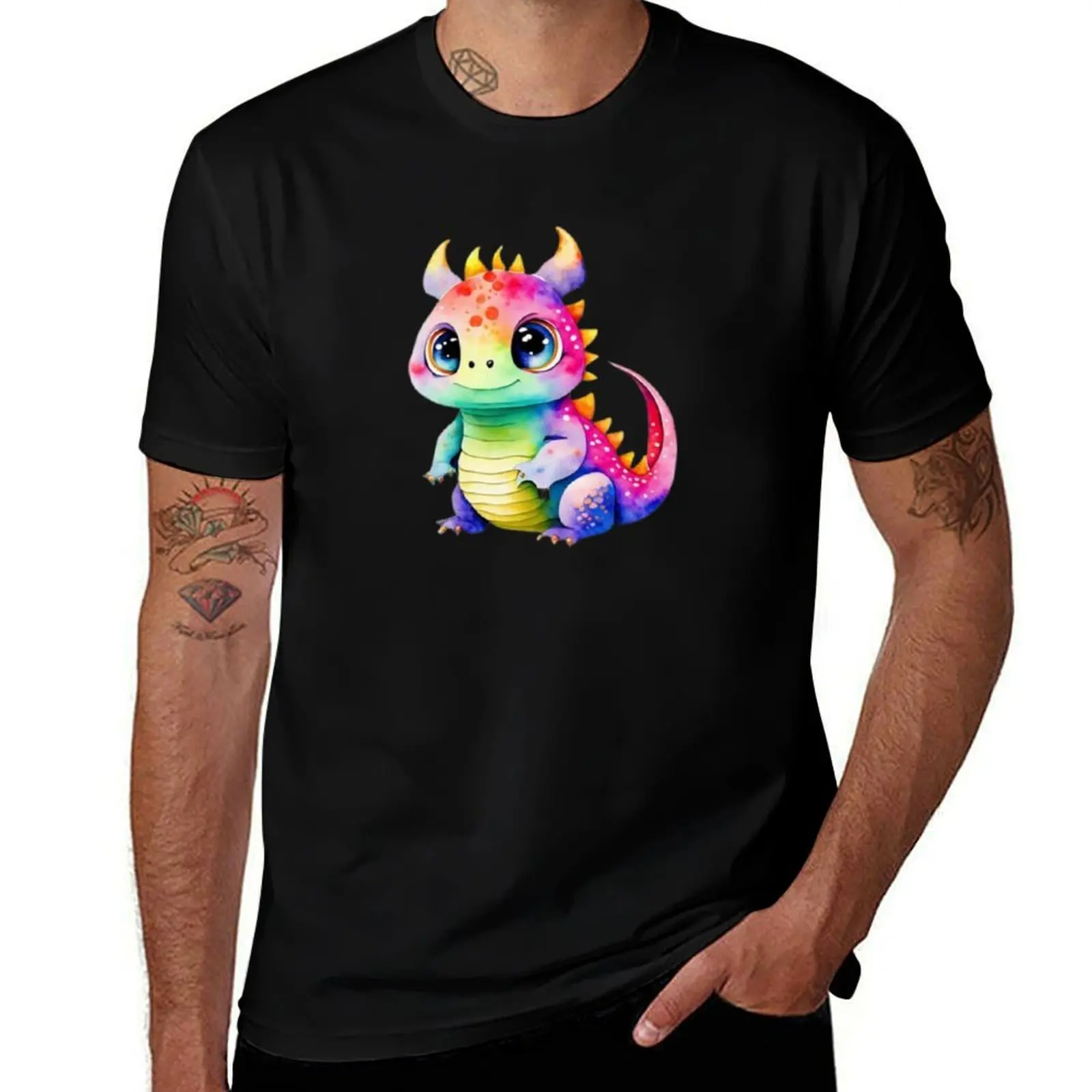 

baby dragon colors T-Shirt vintage graphic tee shirt aesthetic clothes fashion shirts men workout shirt