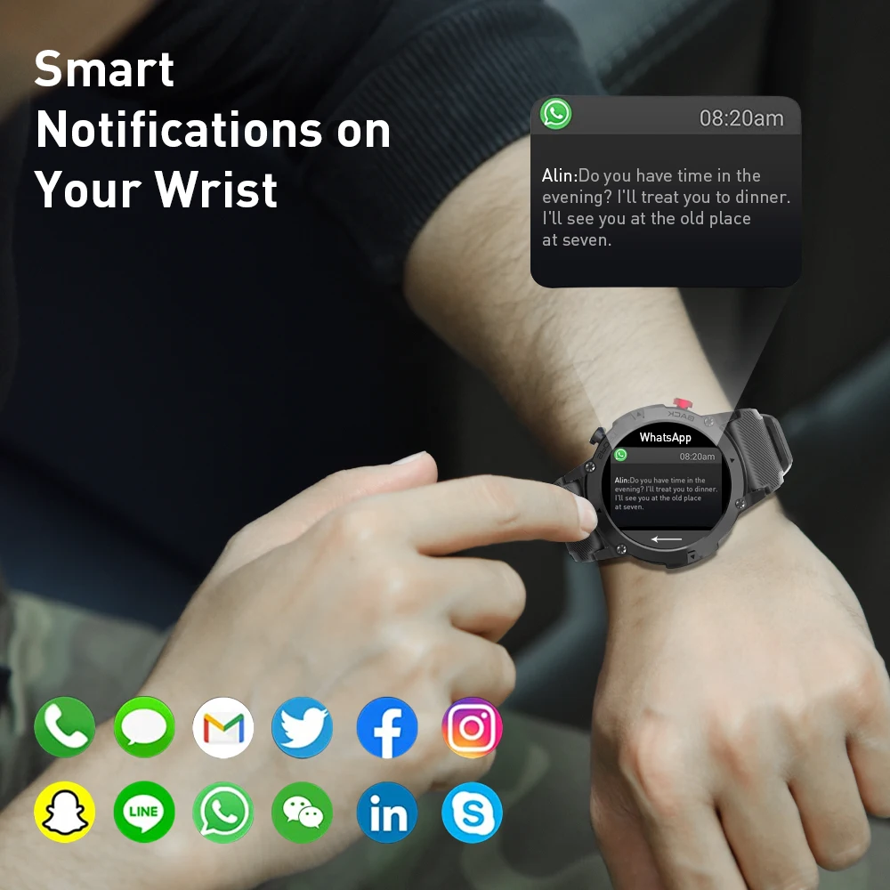 Reloj inteligente militar C20 para hombre, negro de carbono, Ultra ejército, para exteriores, IP68, 5ATM, resistente al agua, frecuencia cardíaca, oxígeno en sangre, reloj inteligente Satm 2023