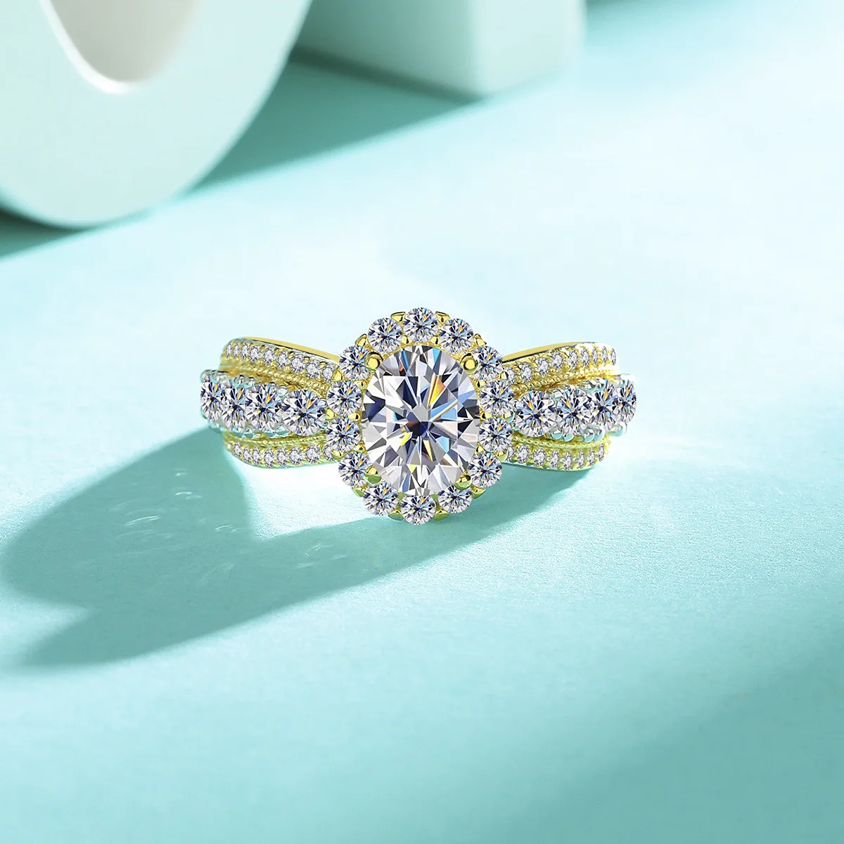 خاتم مويسانيتي من الذهب الحقيقي عيار 18 قيراط PT950 متطابق الألوان للنساء خاتم ألماس مويسانيتي بيضاوي عالي الجودة 1.5 قيراط