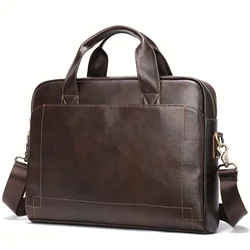 Men's Leather Tote Bag Top Layer Cowhide Briefcase Leather Laptop Bag Male Service package for 14inch computers