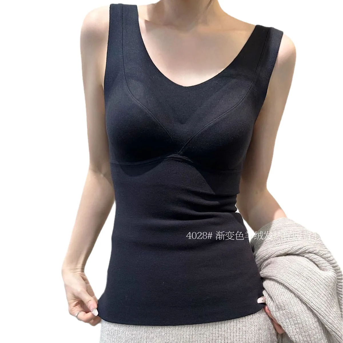 Autumn and winter cashmere low-collar collision design warm vest female free bra Slim thin can be worn outside heating bottoming